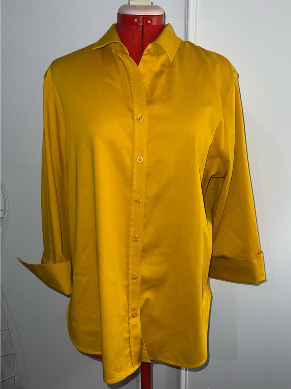 Chico's Bright Yellow Mustard Womens Button-Up Shirt size 2.5 14